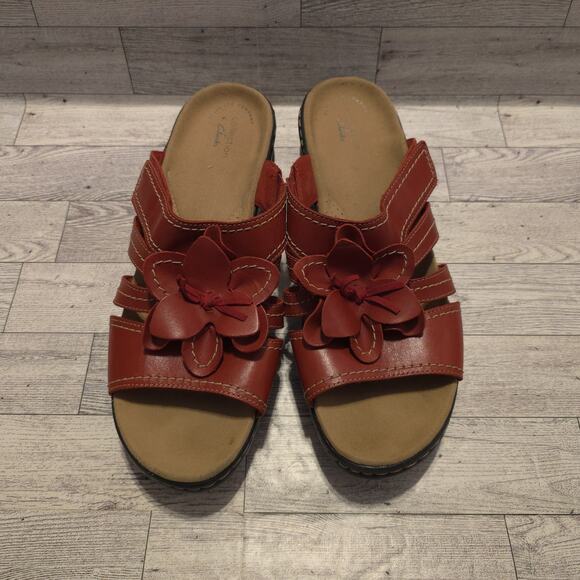 Clarks Collection Lexi Opal Sandals Women 11 Autumn Red Flowers Boho Chic - Picture 1 of 9